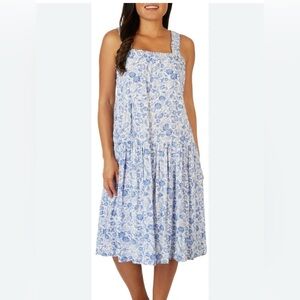 Alexander Jordan Womens Square Neck Smocked Sleeveless Dress Small Blue/white